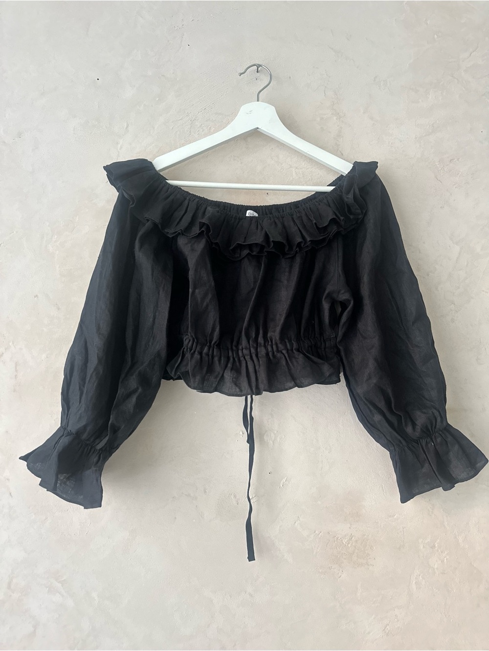 DISSH 100% Linen Off-the-Shoulder Ruffle Crop Top | Size 8 - Picture 3 of 10